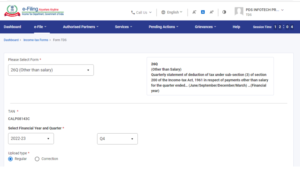 Online Filing of Return