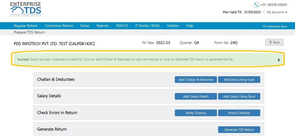 Salary Details- Excel Import Successfull