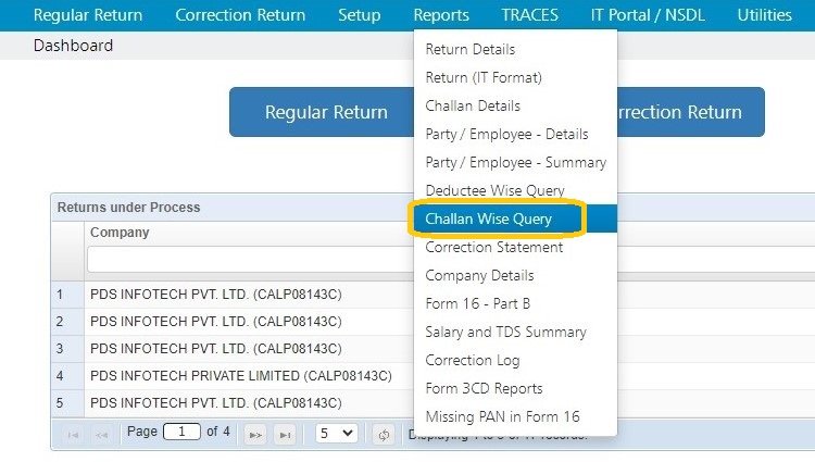 Reports - Challan Wise Query