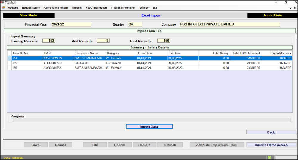 Add Employees - Import Data