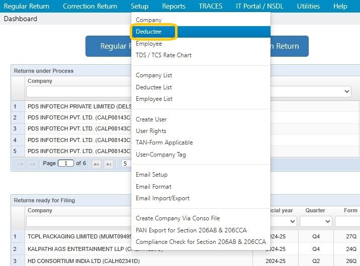 Setup - Deductee setup-deductee