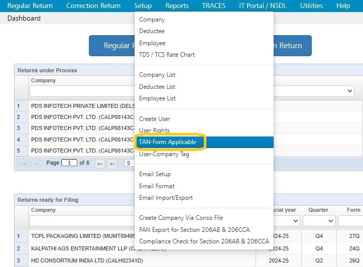 Setup -TAN-Form Applicable Setup -TAN-Form Applicable