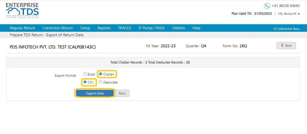 Export Return Data - CSV- Challan export-return-data-csv-challan
