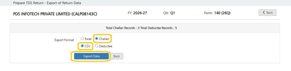 Export Return Data - CSV- Challan export-return-data-csv-challan