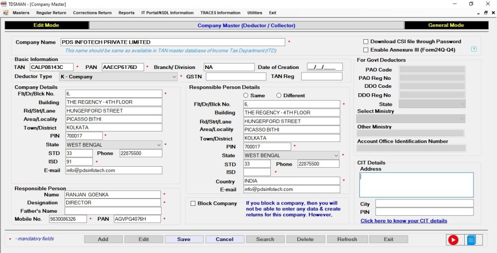 Company Master Details