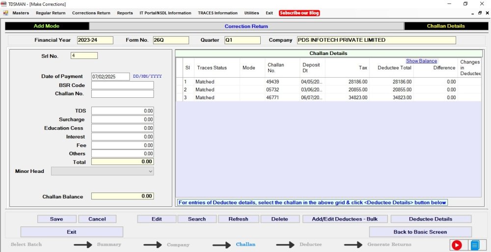 Correction-Add Deductee using Excel/CSV