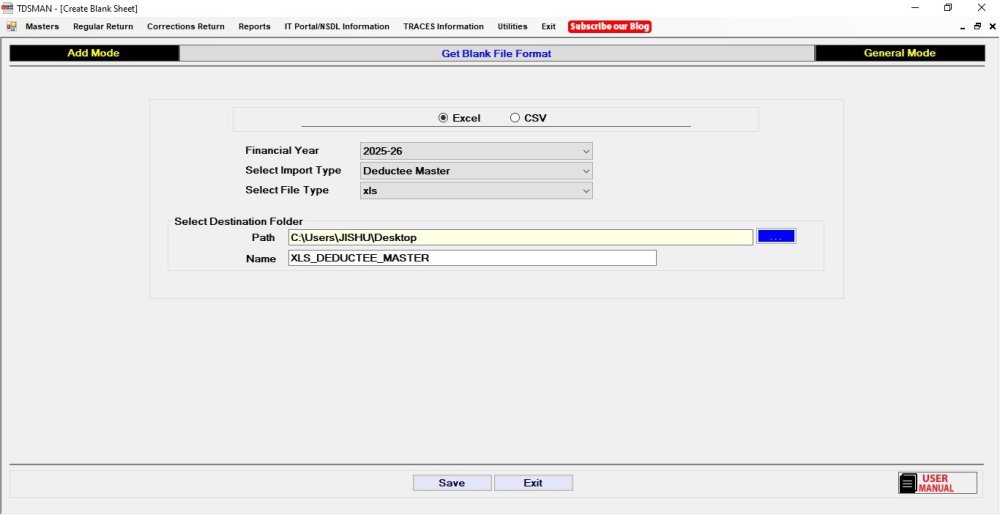 Create Blank Deductee Master Excel