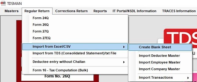 Deductee Entry without Challan -Create Blank Excel sheet