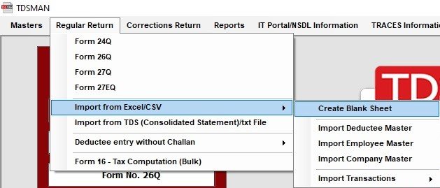 Deductee Entry without Challan -Create Blank Excel sheet