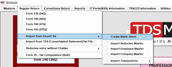 Deductee Entry without Challan -Create Blank Excel sheet