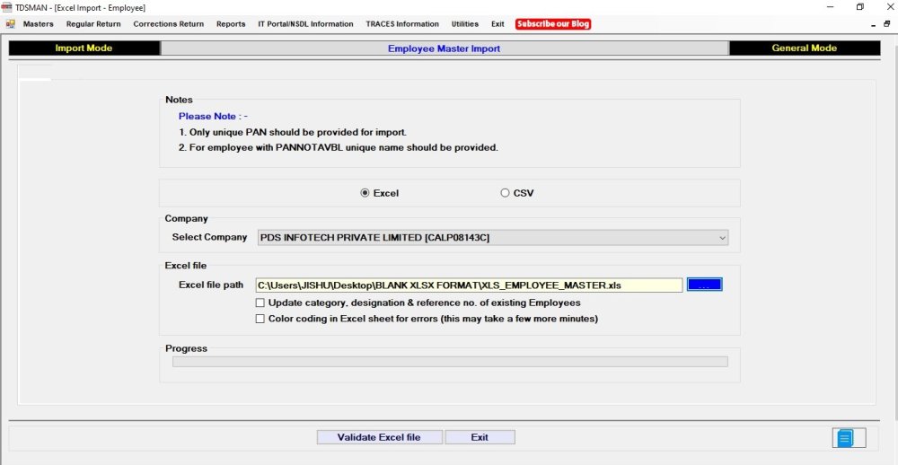 Employee Master Excel Import