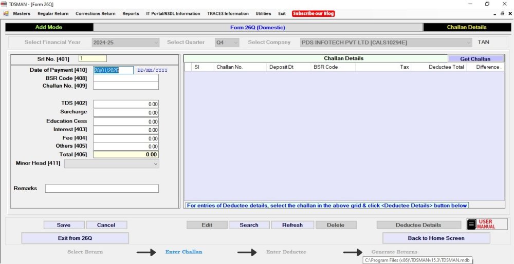 Figure 5-4 Challan Screen