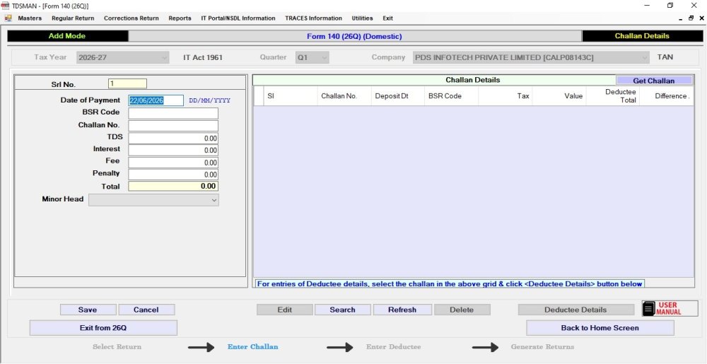 Figure 5-4 Challan Screen