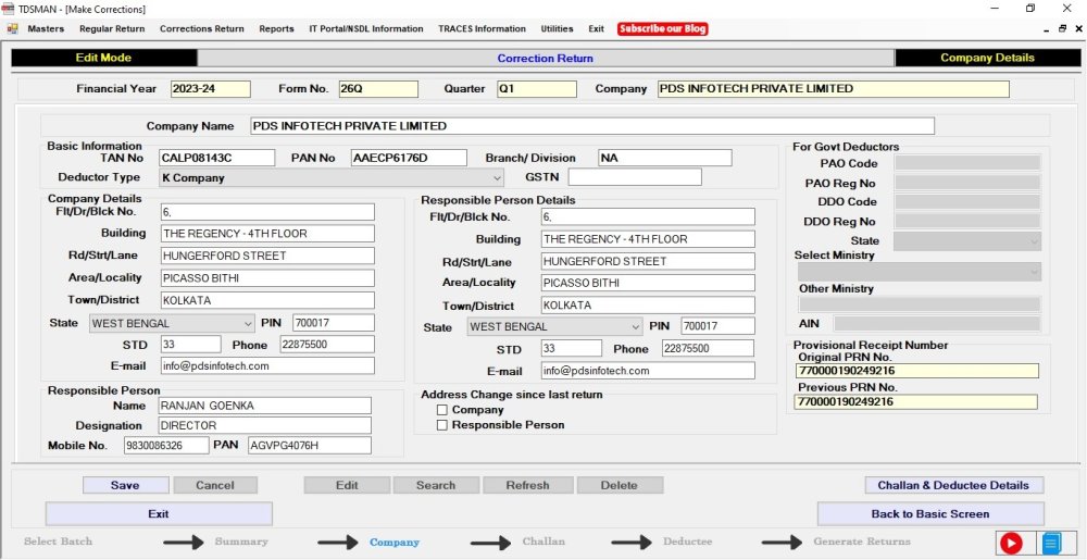 Figure 7-5 Correction in Company Details