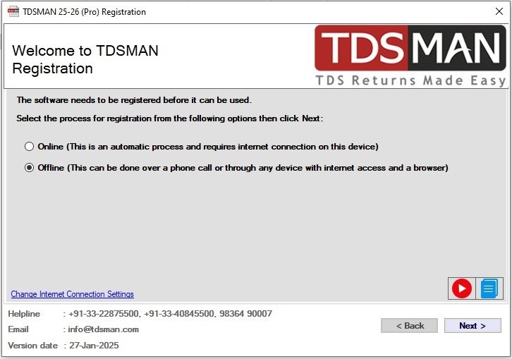 TDSMAN Offline Registration - Step 1