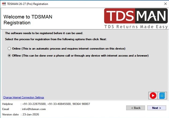 TDSMAN Offline Registration - Step 1