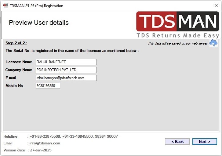 TDSMAN Online Registration - Step 3