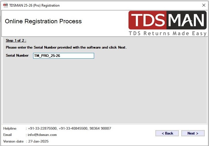 TDSMAN Online Registration - Step 2