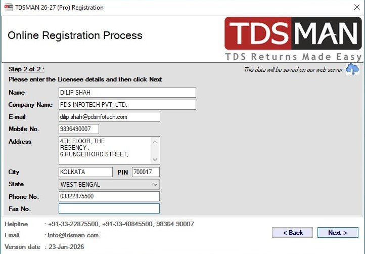 TDSMAN Registration - Step 3