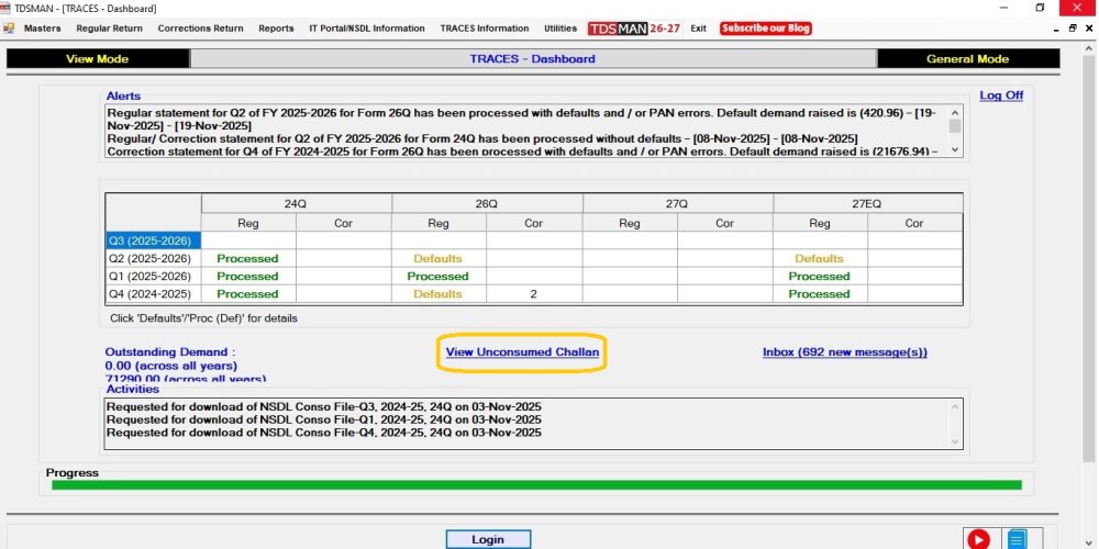 View Unconsumed Challan