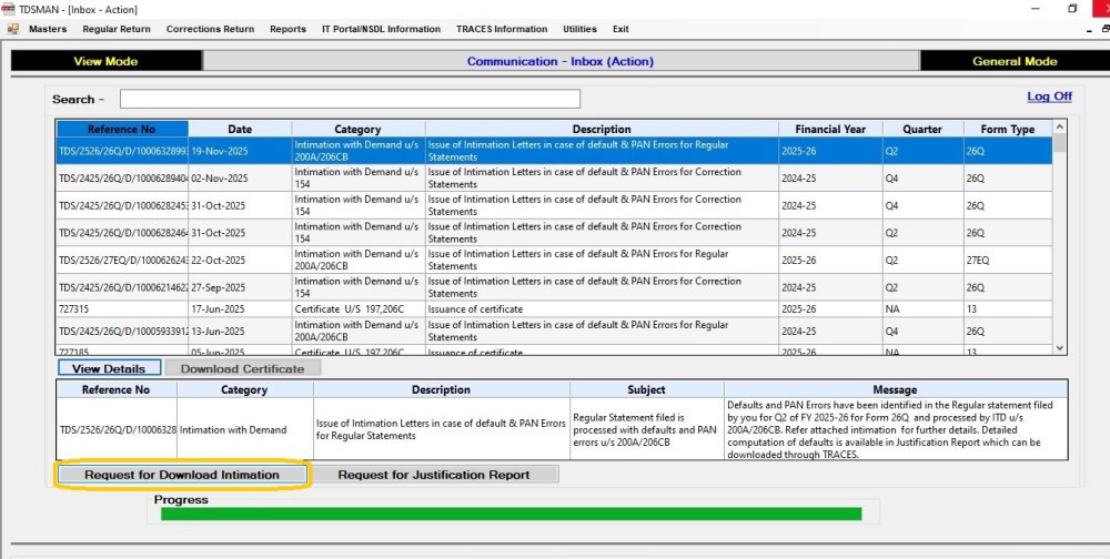 Inbox - Action - Request For Download intimation