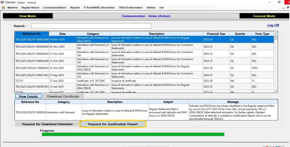 Inbox - Action - Request For Justification Report