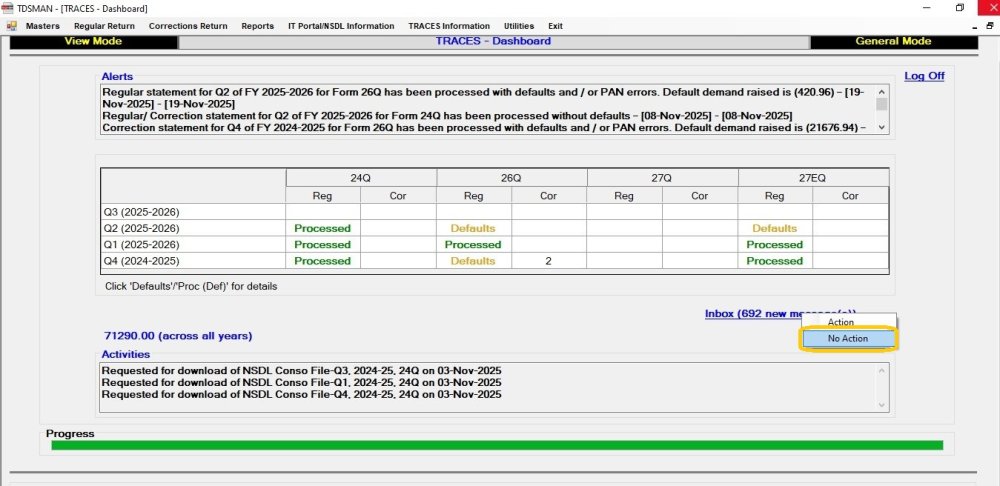 Dashboard - Inbox - No Action
