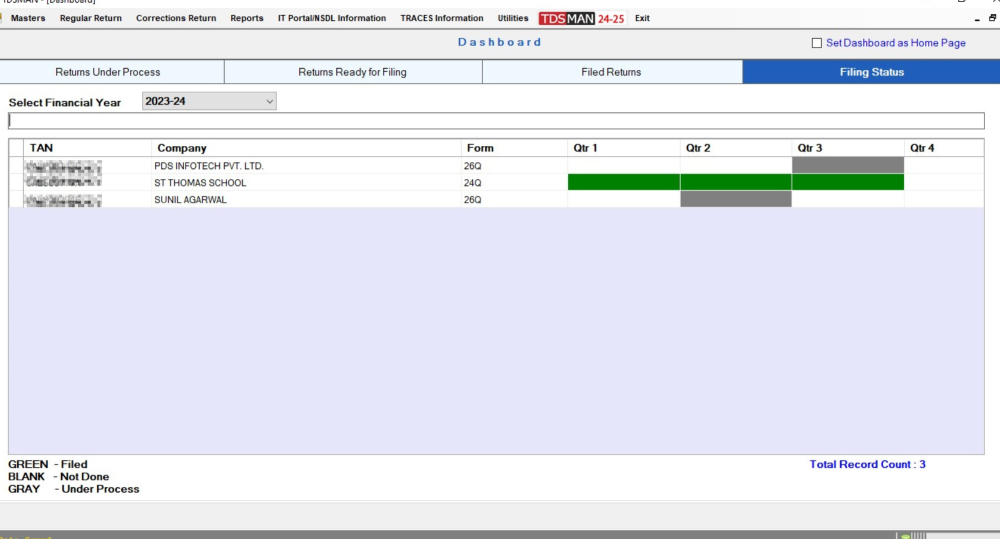Dashboard - Filing Status