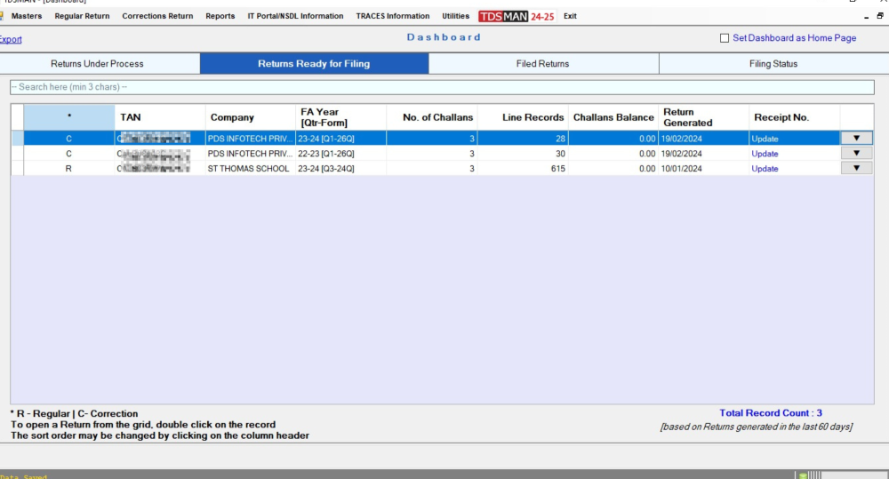 Dashboard - Returns Ready for Filing