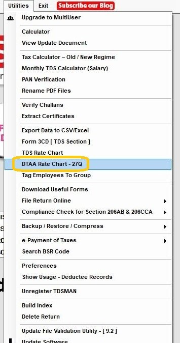Utilities - DTAA Rate Chart - 27Q