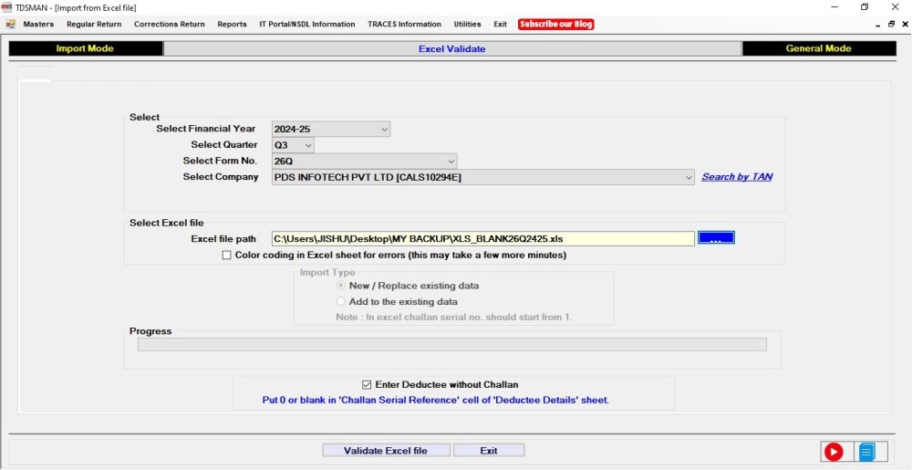 Validate Deductee without Challan Excel