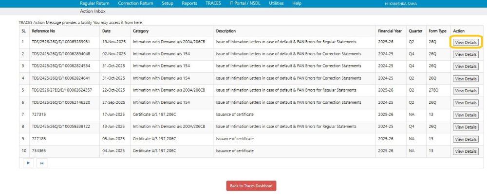 Inbox - Action - View Details