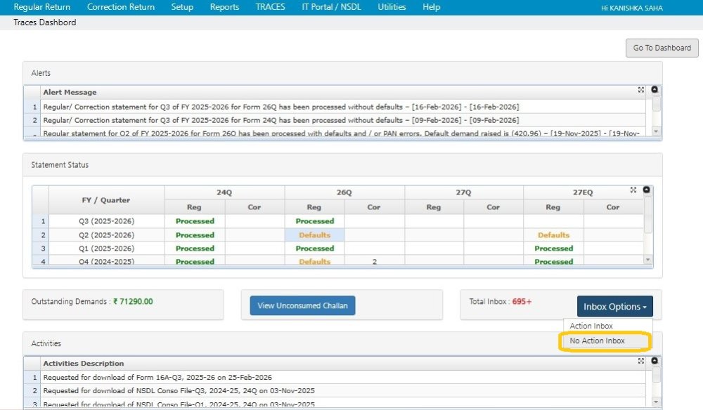 Dashboard - Inbox - No Action