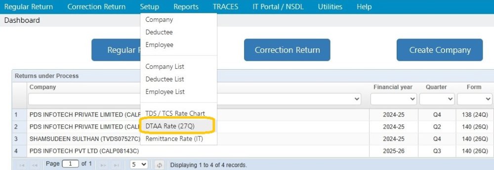 Setup - DTAA Rates Form 144 (27Q)