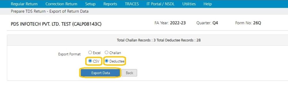 Export Return Data -CSV-Deductee