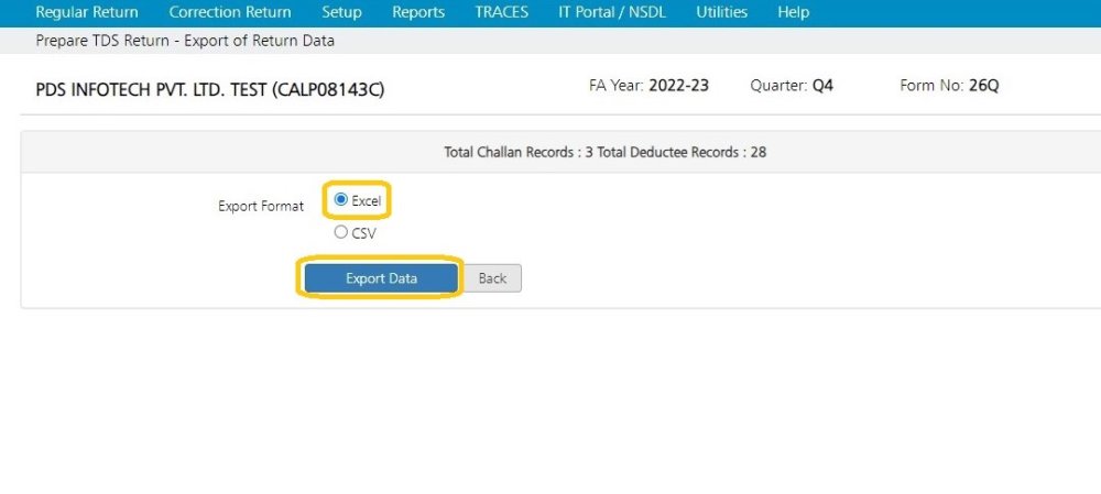 Export Return Data -Excel