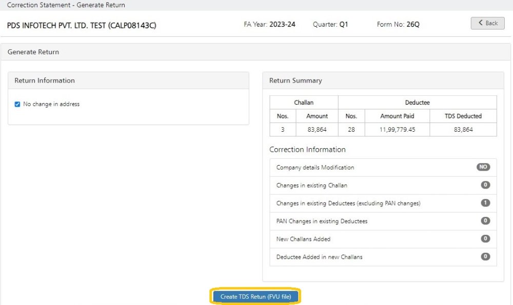 Generate Correction Return Generate Correction Return