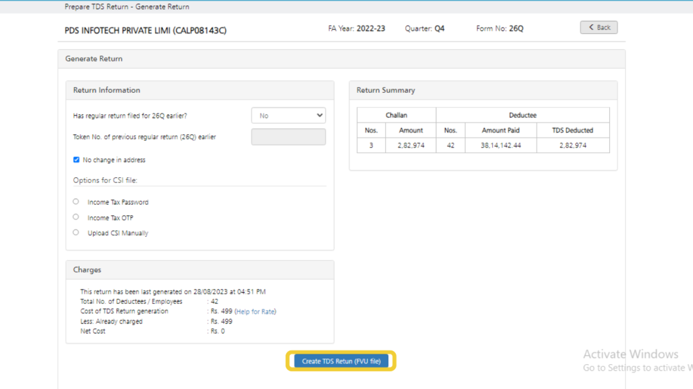 Generate TDS Returns