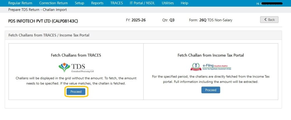 Import Challan from Traces