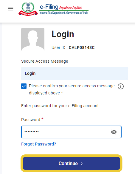Online Filing of Return - Step 2 TMO- Online Filing of Return - Password