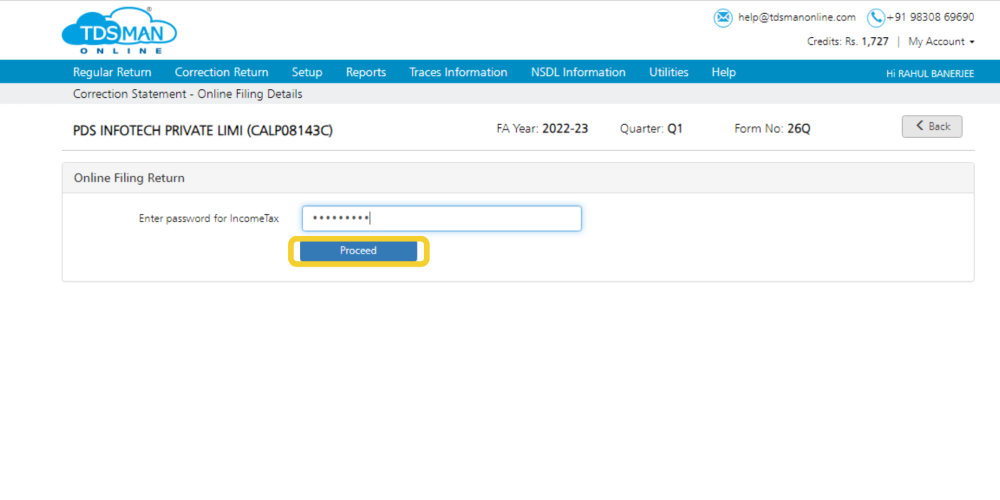 Online Filing of Return