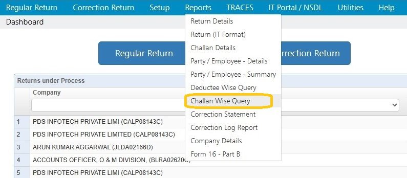 Reports - Challan Wise Query challan-wise-query-report-mini