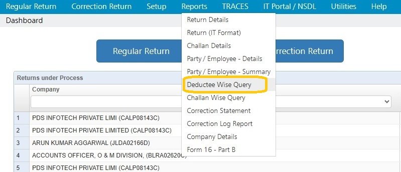 Reports - Deductee Wise Query deductee-wise-query-report-jpg
