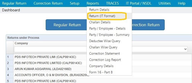 Reports - Return (IT Format) return-it-format-report