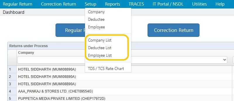 Company / Deductee / Employee List setup-company-list-employee-list-deductee-list