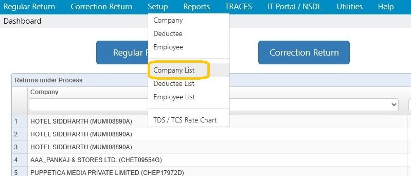 Setup - Company List company-list-setup