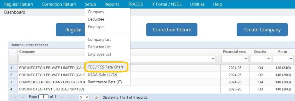 Setup - TDS/TCS Rate Chart