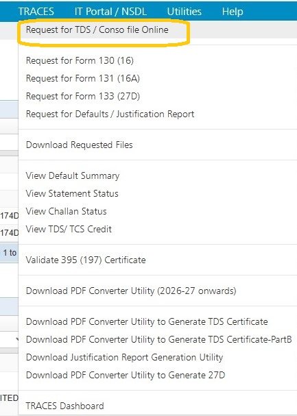 TRACES Request For TDS/Conso File Online