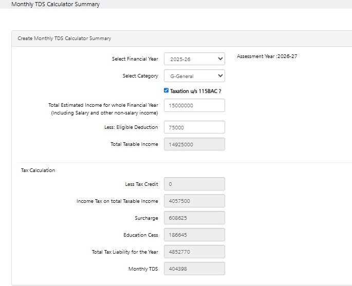Monthly TDS calculator - Summary utility-monthly-tds-calculator-summary