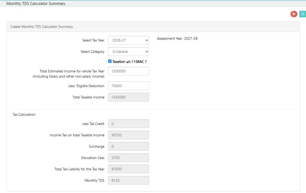 Monthly TDS calculator - Summary utility-monthly-tds-calculator-summary
